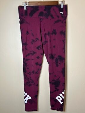 PINK Victoria's Secret Maroon & Black Tie-Dye Leggings - MEDIUM